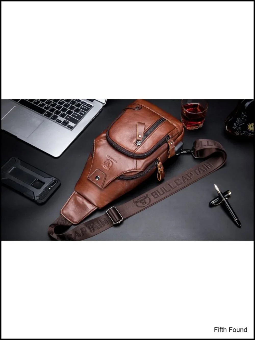 Genuine Leather Sling Bag Men's Crossbody USB Charging Port Daypack